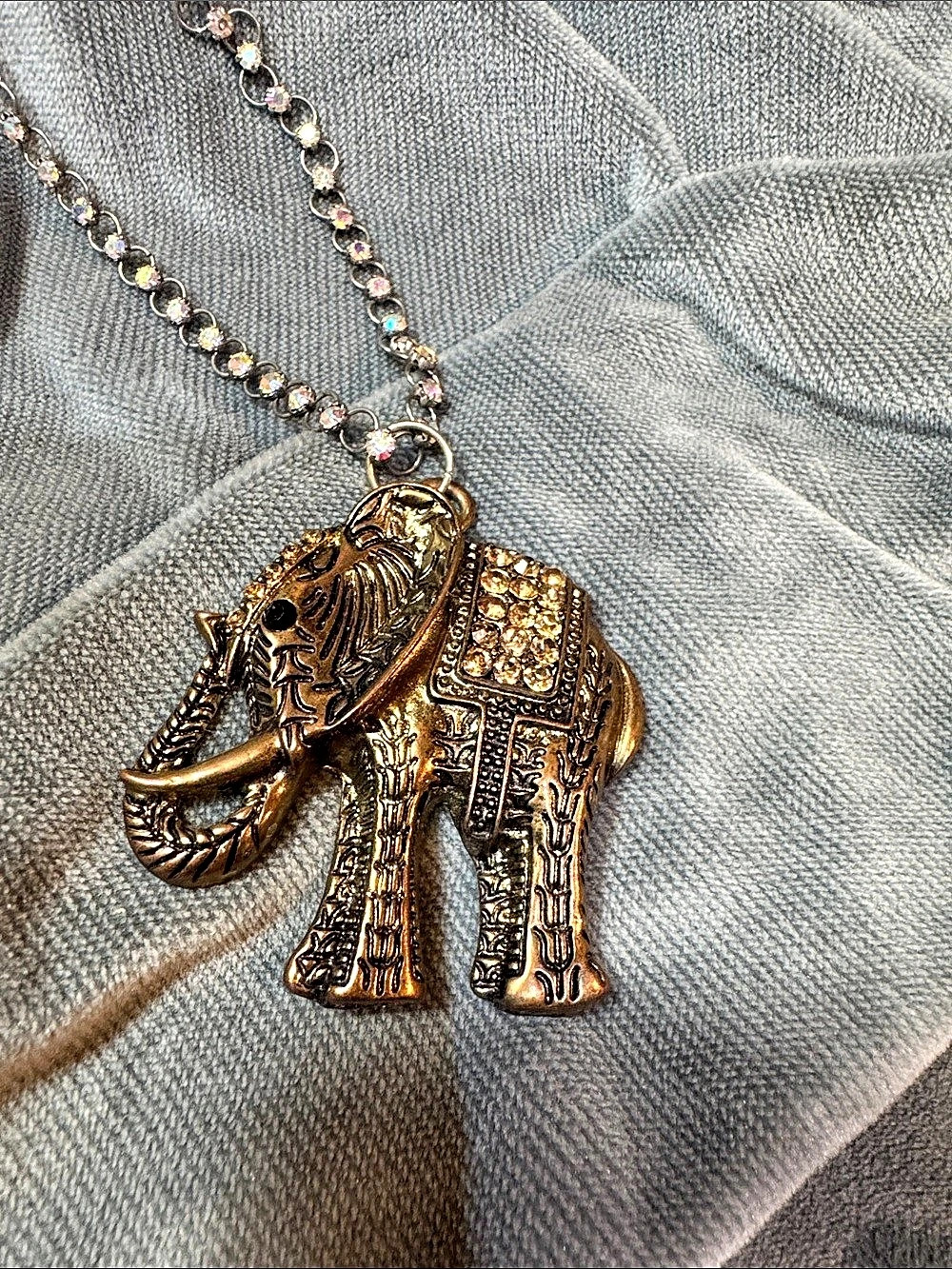 Elephant Pendant Statement Necklace Gold